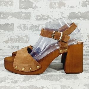 NEW Steve Madden Alabama Platform Brown Suede Wooden Studded Sandals F174